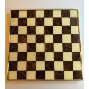 Vintage Marble Stone Chess Board Brass Frame Heavy Handmade Square